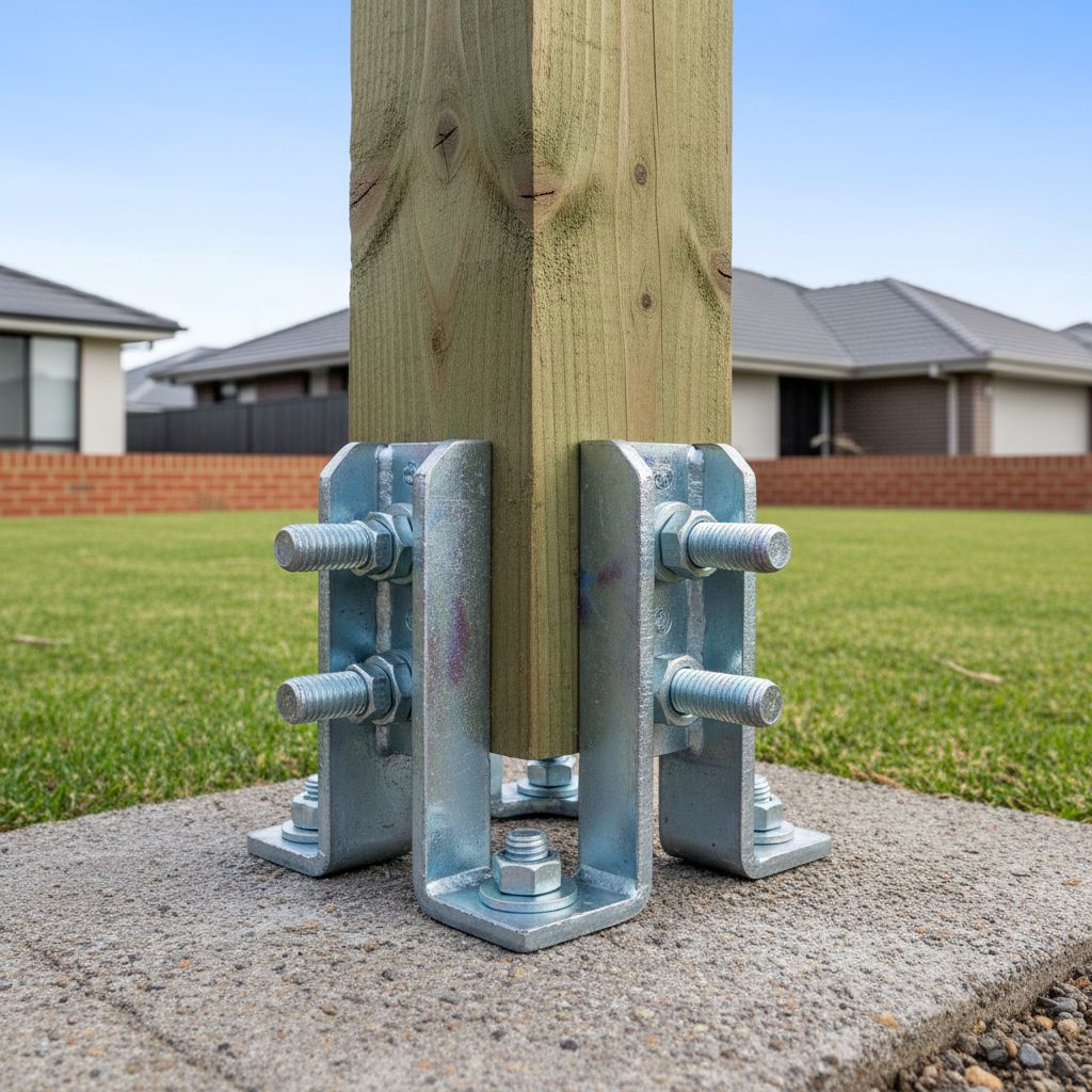 Carport post-bracket connection close-up